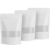 Kulvie Premium 5 PCS Stand-Up Ziplock White paper Pouches (6.3x8.6 inch) – Resealable Food Storage Bags with Clear Window for Snacks, Coffee, Candy – Reusable, Leakproof, Eco-Friendly