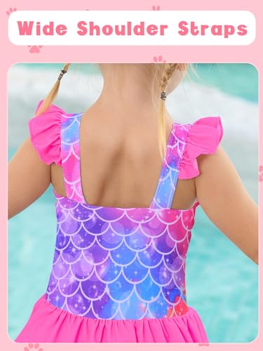Image of Toddler Girls One Piece Ruffle Swimsuit Mermaid Bathing Suit 2-7Y | UPF 50+ quick-dry girls swimsuit,Cute flutter sleeves and ruffled hem,Mermaid Swimwear for pool,party,beach vacation.
