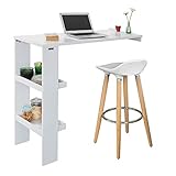 SoBuy® FWT55-W Table de Bar Murale Table Haute de Bar Mange-Debout Cuisine avec 2 étagères de Rangement – Blanc