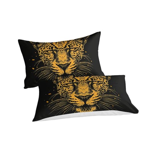 Housse de couette léopard 3D 200x200 cm avec taie d'oreiller pour lit double ado