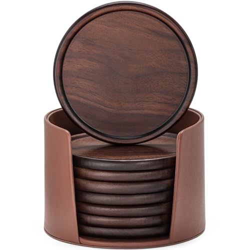 GOH DODD Lot de 8 dessous de verre en bois avec support en cuir, ...