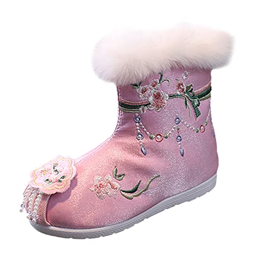 sfdgfhyf House Shoes for Unisex Little Kid Cotton Boots For Girl Winter Vintage Embroidered Cloth Boots Plush Inside Of