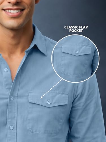 Image of Veirdo Men's Pure Cotton Utility Shirt | Full Sleeve Casual Button-Down with Dual Chest Pockets | Stylish & Comfortable Everyday Wear | Colors: Beige, Black, Maroon, Olive, Rust & White