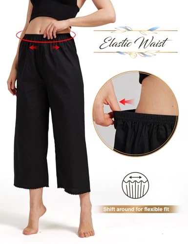 Image of Women Cotton Half Slip Pettipants for Under Dress with Lace Trim Victorian Pajama Pants