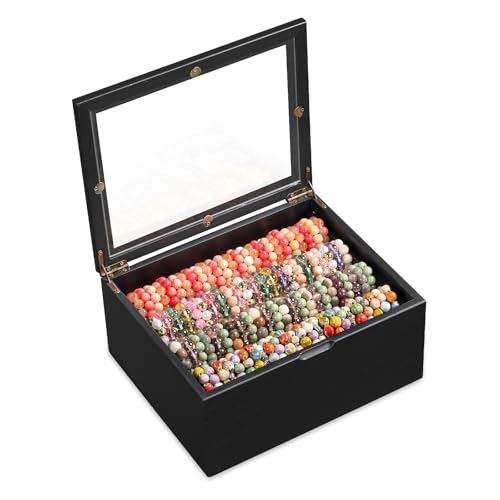 Bellaownia Bracelet Storage Box Holds Up to 150 Bangles Bracelet Organizer with Clear Lid & Rods Jewelry Display Case for Multiple Sizes Dust-Proof Design(Black)