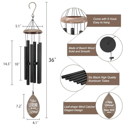 Image of ASTARIN Personalized Happy Retirement Gift, Custom Name Retirement Wind Chimes for Women Men, 35 inch Large Deep Tone Wind Chime Retire Gifts for Teacher Husband Friends Parents