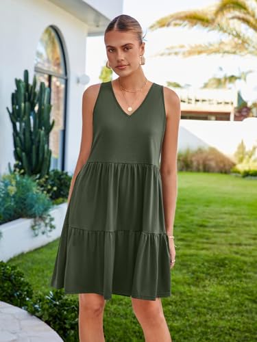 Womens Summer Dresses V Neck Tank Tiered Flowy Mini A Line Casual Sundress with Pockets2