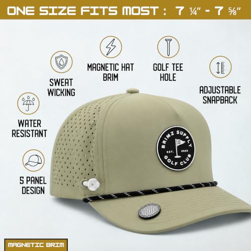 Image of BRIMZ Golf Performance Hat - Tee Holder & Magnetic Brim - Breathable Sweat & Water Resistant Golfing Snapback Cap
