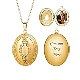 AUROGLOW 18K Real Gold Plated Oval Photo Locket Necklace Hypoallergenic 316L Mirror Stainless Steel Plasma Polished, Custom DIY Couple Jewelry with Photo, Memorial Keepsake Gift for Couples