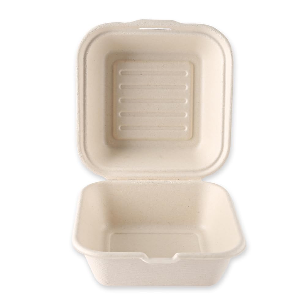 FRANZ MENSCH NATUREStar Bio Hamburgerboxen mit Klappdeckel, 150 x 150 x 85 mm | aus Zuckerrohr, 500 Stück, Einweggeschirr, Menübox Take Away, Klappboxen