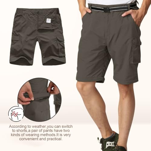 Mens Hiking Pants Convertible Quick Dry Lightweight Zip Off Outdoor Fishing Travel Safari Pants (225 Dark Brown 36)
