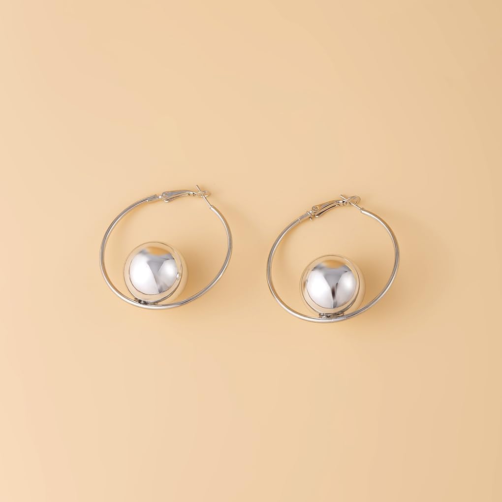 Chunky Gold Ball Dangle Drop Earrings for Women Modern Trendy Geometric Simple Hoop Earrings - Image 6