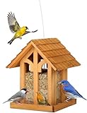 Large Bird Feeder for Outside Clearance, Hanging Birdfeeder for OutdoorCedar Wood Wild Bird Feeder- Holiday Delight, 10 Lbs Seed Capacity Wood Birdfeeder. (Chalet)