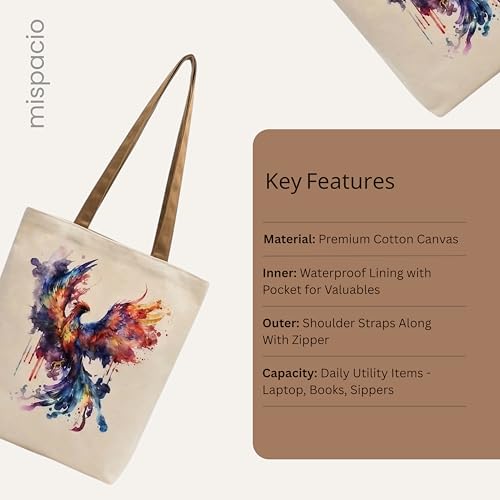 Image of Canvas Tote Bag with Zipper for Women| Inside Pocket | Cotton College Shoulder Bag | Stylish Travel Sling & Handbag for Daily Use | Cotton Canvas Fabric