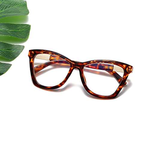 Image of Bevi Reading Glasses Anti Eyestrain Blue Light Blocking Large Square Oversize Frame with Metal Hinge for Women and Men
