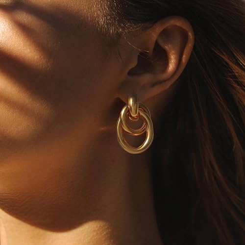 Image of SHERLOVE Trendy Gold Plated Knot Earrings for Women Chunky Statement Drop Dangle Earrings Lightweight Hypoallergenic Fashion Accessories Gold Jewelry Gifts for Womens