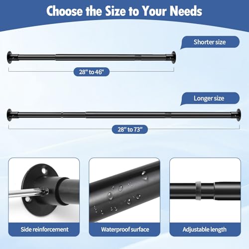 Image of Black Shower Curtain Rod Wall Mounted Shower Rod Screw in Adjustable Shower Curtain Rods for Bathroom (Set of 1, 28 to 46 inch)