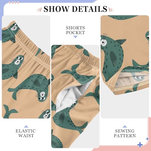 ZZXXB Cartoon Seal Boys Long Pants Soft Trousers Elastic Waist Kids Lounge Bottoms with Pockets S-XL4