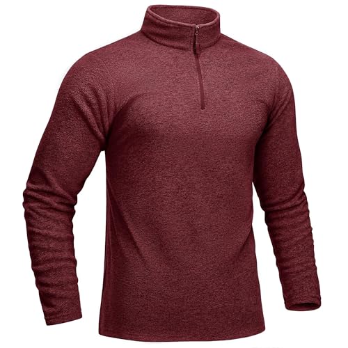 KEFITEVD Mens Quarter Zip Sweatshirt Polar Fleece Pullover Outdoor Hiking Jumper Casual Sweater Top,Wine Red,2XL