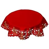 Grelucgo Mantel pequeño Bordado de árbol de Acebo de Navidad para Mesa de café o mesita de Noche (Mantel Redondo de 33 Pulgadas)