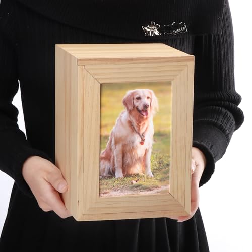 DiDiBirDi Hundeurne,Gedenkurnen aus Holz für Haustiere,Gedenkbox für Haustiere mit Fotorahmen,Urne für Hunde oder Katzen,Katzenurne (50kg)