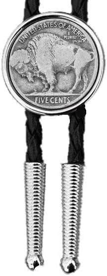 US 1913  1938 Indian Head Buffalo Nickel 5 Cent Coin Silver Plated Slide 36" Cuero Cuero Bolo Tie NUEVO