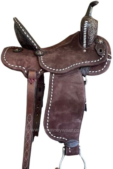 Handmade Leather Western Barrel Racing Horse Saddle Premium Custom Cowboy Cowgirl Pleasure Comfort Trail Tack Equestrian Tooled Carved Pony-Adult Saddle for Riding Size: 10-18 inch Seat, MO-07
