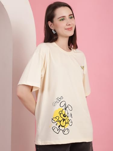 Image of Preneum Women's Cotton Cool Graphic Printed Baggy Fit Drop-Shoulder Sleeves Cotton Oversized T-Shirt