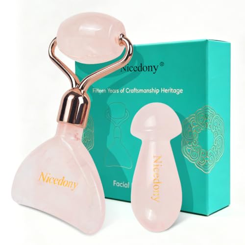 Nicedony Gua Sha Tool for Face and Rose Quartz Face Roller Set