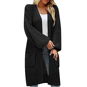 Cardigan Women Fall Women’s Solid Sleeves Loose Large Pockets Casual Knitted Sweater Cardigan Big Knit Cardigan for Women