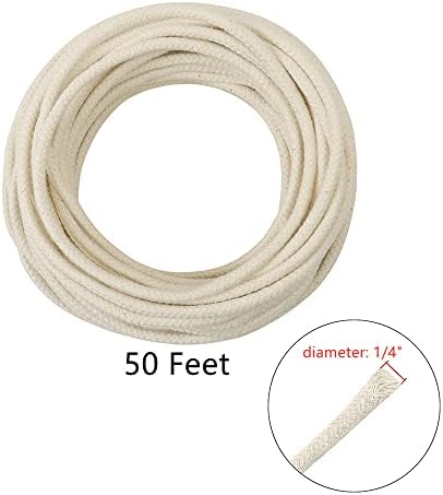 50 Feet Roll 1/4″ Round Cotton Wicks Burner Replacement Kerosene for Oil Lamp Lampberger Lamp Dietz Oil Lantern