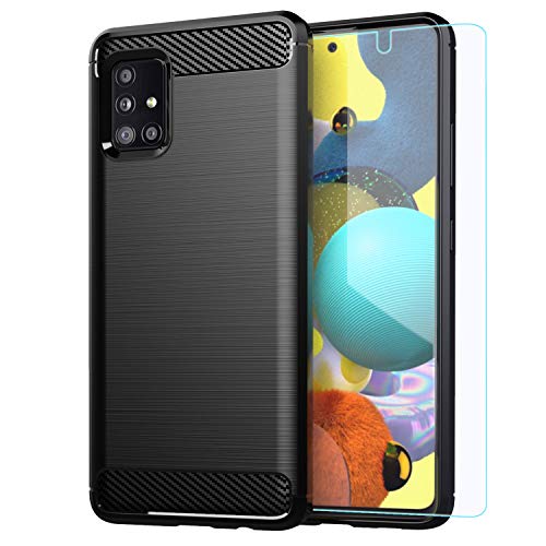 Samsung A51 5G case,Galaxy A51 5G case with HD Screen Protector,M MAIKEZI Soft TPU Slim Fashion Non-Slip Protective Phone Case Cover for Samsung Galaxy A51 5G(Black Brushed TPU)