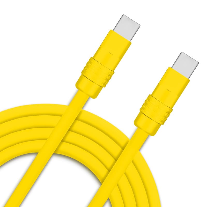 Chubby 2.0 Durable Fast Charging Cable USB Type-C Cables Ultra-Thick Silicone Cord USB-C to USB A Cable for Cell Phones, Android Devices and More, Yellow+Yellow, Type-C to Type-C, 6.6 FT