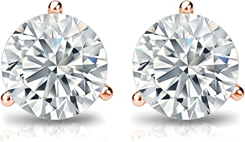 The Diamond Deal .05-.12 Carat Round Brilliant Solitaire Lab-Grown Diamond Matini Stud Earrings For Women Girls infants | 14k Yellow or White or Rose/Pink Gold 3-Prong Basket Setting With Push Backs3