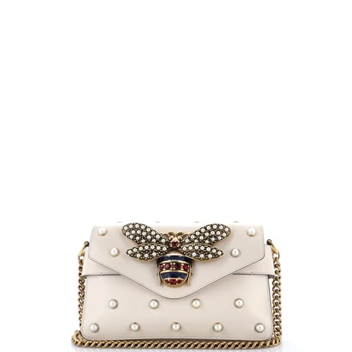 Pre-Loved Broadway Pearly Bee Shoulder Bag Embellished Leather Mini, White