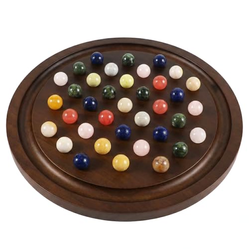 Juego de Solitario con tablero de madera y 36 canicas de mármol miniatura 1