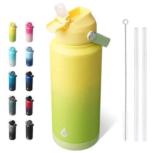Image of BJPKPK Water Bottle with Straw Lid, 32oz Vacuum Insulated Water Bottles, Metal Stainless Steel Thermo for Sports, Travel, BPA Free Leak Proof Thermo, Cups, Flasks, Tumblers,Fresh Green