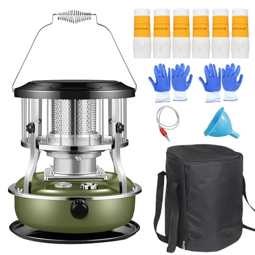 Calentador portátil de queroseno, calentador no eléctrico para interiores y exteriores, con 6 mechas y 2 guantes, altura ajustable de 9000 BTU/H, para calefacción, cocina, camping, etc