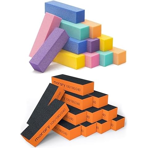Natural and Acrylic Nail Buffing Blocks, 12-Pack, 4 Sided, Medium Grit (Multi-Colored) & 12-Pack Nail Buffer for Natural Nails 100/180/240 Grit 3 Sided (Orange Black) Cover