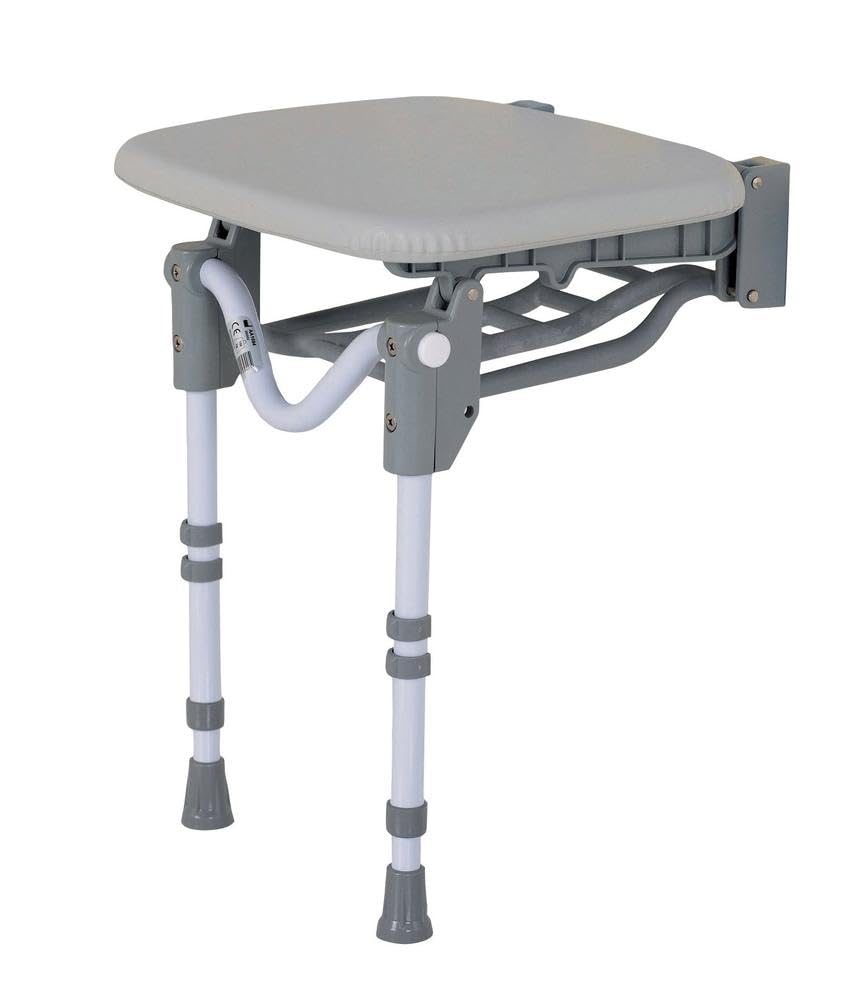 Homecraft Padded Shower Stool – Adjustable Height Water Seat, Ergonomic Folding Shower Chair for Adults, Non Slip Bathroom Stool, Plastic Perching Stool for Elderly, Compact Bathroom Stool