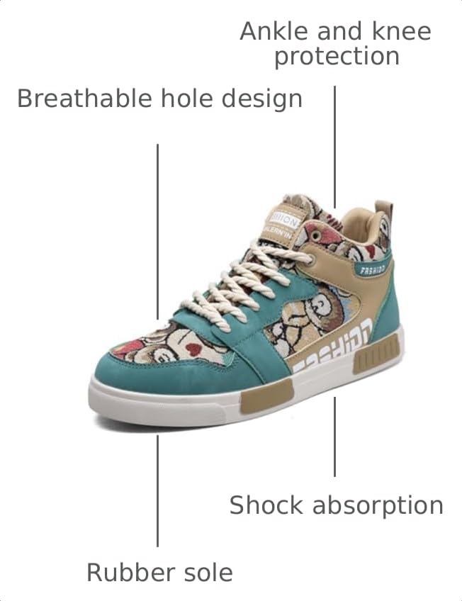 Image of Men's Fashion High Top Chinese Style Skate Sneakers Stylish Comfortable Skateboarding Road Running Walking Shoes