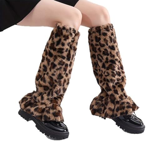 OIXEYA Furry Leg Warmers für Mädchen, Leopardenmuster Beinstulpen, Mädchen Beinwärmer Winter Stulpen Damen für Winterwärmer Karneval Halloween Fasching Mottoparty Verkleidung