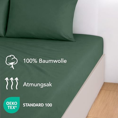 Dreamzie Spannbettlaken 200x200, Baumwolle, Elastisch, Oeko-Tex, Entengrün – Ansicht 2