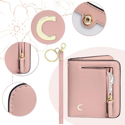 Image of COSHAYSOO Initial Teen Girl Wallets RFID Slim Wristlet Keychain Personalized Easter Basket Stuffers Birthday Gifts for 8 9 10 11 12 13 14 15 16 17 18 Year Old Teenage Girls, Pink Letter C