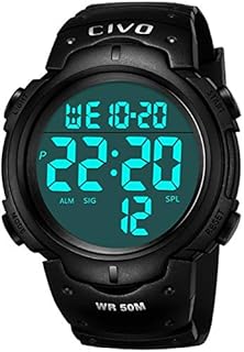Mens Digital Sports Watches Military Big Numbers 50M Waterproof Large Face Army Wrist Watch LED Back Light Casual Watch for Men Rubber Black