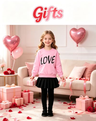 Image of Little Girls Outfits Clothes Toddler Long Sleeve Heart Print Hoodie Shirts Top + Leggings Kids Clothing Set