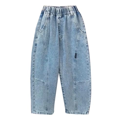 Boys Baggy Jeans Straight Leg Elastic Waist 𝗗rawstring Denim Pants Fall Casual Streetwear Trousers with Pocket