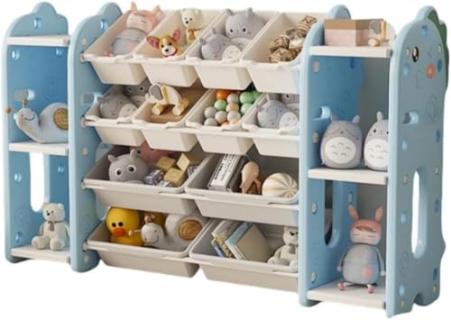 Barino おもちゃ収納 絵本ラック 大容量 天然木 キッズ 収納ラック絵本ラック おもちゃ箱 おしゃれ 絵本棚 ラック ボックス 本棚 こども キッズ 収納ボックス 女の子 男の子 入学入園 ロッカー本棚 (組み合わせ9: ブルー)