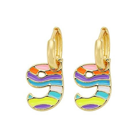Initial Stud Earrings for Women 18K Gold Plated Enamel Color Huggie Hoop Earrings Personalized A-Z Loop Charm Earrings Jewelry for Women Cover