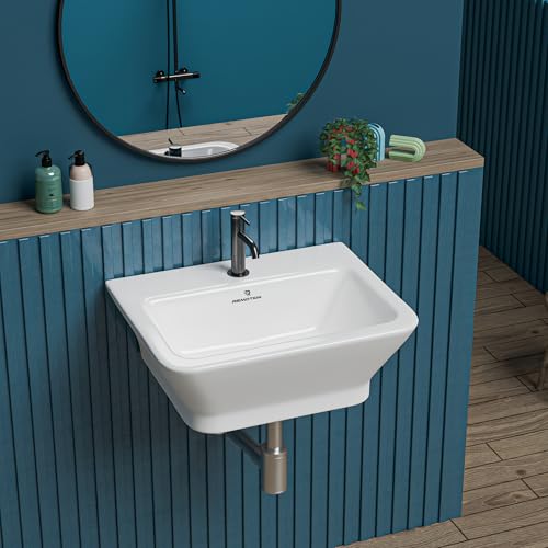 Image of REMOTION Ceramic Wall Hung Corner Wash Basin for Bathroom | Wall Mounted Corner Sink for Small Bathrooms & Powder Rooms | Space-Saving, Durable & Stylish Design (15.7 x 13 x 6 Inch)
